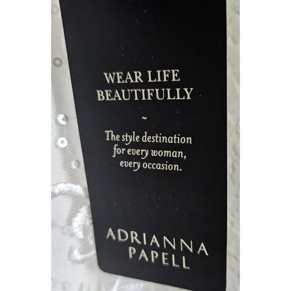 Adrianna Papell Woman SZ 10 NWT  3D Embroidered High Low Dress Ivory Fairy - Picture 7 of 10